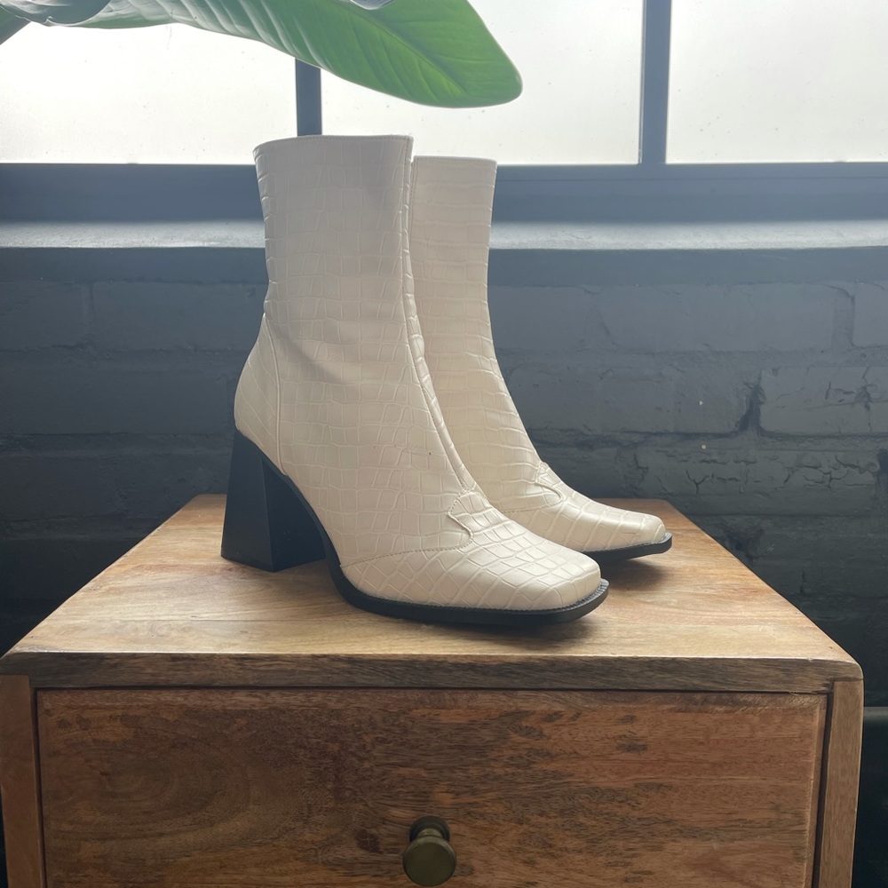 Ivory Square Toe Croc Boots